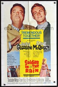 5d758 SOLDIER IN THE RAIN 1sh '64 close-ups of misfit soldiers Steve McQueen & Jackie Gleason!