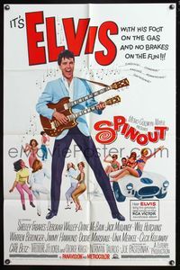 5d766 SPINOUT 1sh '66 Elvis playing a double necked guitar, foot on the gas & no brakes on the fun!