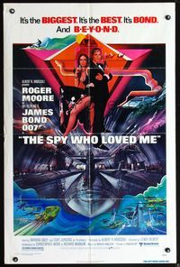 5d770 SPY WHO LOVED ME 1sh '77 art of Roger Moore as James Bond & sexy Barbara Bach by Bob Peak!