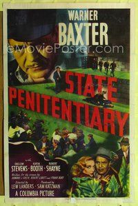 5d778 STATE PENITENTIARY 1sh '50 Warner Baxter, filmed behind bars, cool poster design!