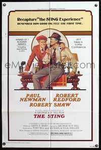 5d782 STING 1sh R77 best artwork of con men Paul Newman & Robert Redford by Richard Amsel!