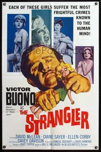 5d787 STRANGLER 1sh '64 artwork of creepy Victor Buono ripping head off doll!