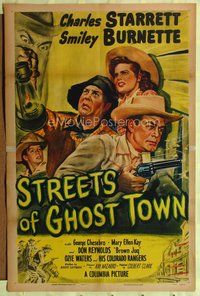 5d788 STREETS OF GHOST TOWN 1sh '50 art of Charles Starrett as The Durango Kid & Smiley Burnett!