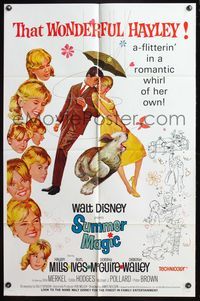 5d794 SUMMER MAGIC 1sh '63 artwork of the many faces of Hayley Mills, Burl Ives, shaggy dog!