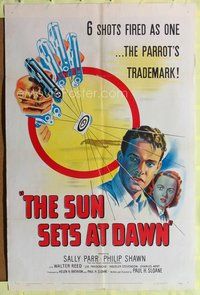 5d796 SUN SETS AT DAWN 1sh '50 Sally Parr, Philip Shawn, cool gun & target art!