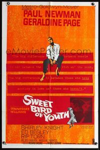 5d803 SWEET BIRD OF YOUTH 1sh '62 Paul Newman, Geraldine Page, from Tennessee Williams' play!