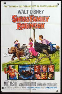 5d808 SWISS FAMILY ROBINSON 1sh R69 John Mills, Walt Disney family fantasy classic, cool art!