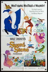 5d809 SWORD IN THE STONE 1sh R73 Disney's cartoon story of young King Arthur & Merlin the Wizard!