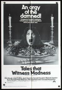 5d817 TALES THAT WITNESS MADNESS 1sh '73 wacky screaming head on dinner plate horror image!