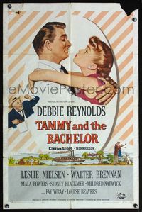 5d818 TAMMY & THE BACHELOR 1sh '57 artwork of Debbie Reynolds seducing Leslie Nielsen!