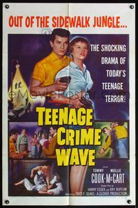 5d822 TEEN-AGE CRIME WAVE 1sh '55 bad girls & guns, shocking drama of today's teenage terror!