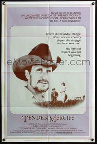 5d827 TENDER MERCIES 1sh '83 Bruce Beresford, great close-up portrait of Best Actor Robert Duvall!