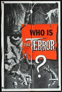 5d828 TERROR teaser style B 1sh '63 art of Boris Karloff & girls in web by Brown, Roger Corman