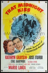 5d832 THAT MIDNIGHT KISS 1sh '49 close up of sweethearts Kathryn Grayson & Jose Iturbi singing!