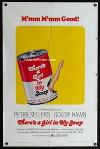 5d834 THERE'S A GIRL IN MY SOUP int'l 1sh '71 Peter Sellers, Goldie Hawn, great Campbells soup art!