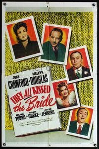 5d840 THEY ALL KISSED THE BRIDE 1sh R55 portraits of Joan Crawford, Melvyn Douglas & top stars!