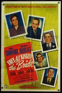 5d841 THEY ALL KISSED THE BRIDE style A 1sh '42 Joan Crawford, Melvyn Douglas, Roland Young!