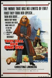 5d842 THEY CALL HER ONE EYE 1sh '74 wild cult classic, Christina Lindberg in the title role!