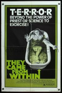 5d846 THEY CAME FROM WITHIN 1sh '76 David Cronenberg, art of terrified girl in bath tub!