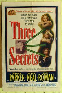 5d857 THREE SECRETS 1sh '50 Eleanor Parker, Patricia Neal, trapped by their own glamour!