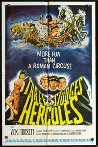 5d858 THREE STOOGES MEET HERCULES 1sh '61 Moe Howard, Larry Fine & Joe DeRita with Samson Burke!