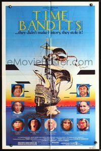 5d863 TIME BANDITS 1sh '81 John Cleese, Sean Connery, art by director Terry Gilliam!