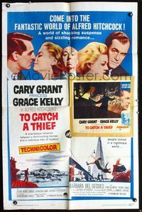 5d866 TO CATCH A THIEF/VERTIGO 1sh '63 Alfred Hitchcock suspense double-bill!