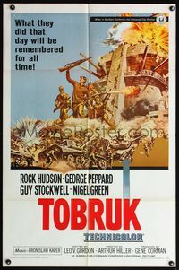 5d868 TOBRUK 1sh '67 art of soldiers Rock Hudson & George Peppard in World War II!