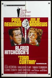 5d872 TORN CURTAIN 1sh '66 Paul Newman, Julie Andrews, Alfred Hitchcock tears you apart w/suspense!