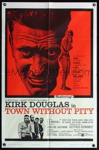 5d876 TOWN WITHOUT PITY 1sh '61 wild intense artwork of Kirk Douglas, plus sexy Christine Kaufmann!