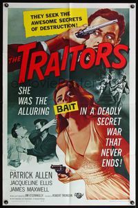 5d878 TRAITORS 1sh '63 art of sexy babe with gun, they seek the awesome secrets of destruction!