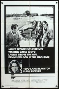 5d894 TWO-LANE BLACKTOP 1sh '71 James Taylor is the driver, Warren Oates is GTO, Laurie Bird