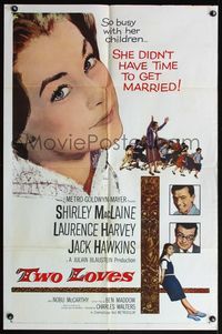 5d888 TWO LOVES 1sh '61 huge headshot art of Shirley MacLaine, Laurence Harvey, Jack Hawkins!