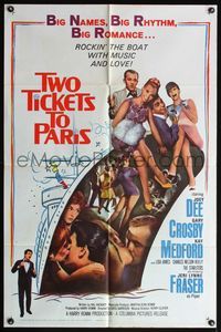 5d892 TWO TICKETS TO PARIS 1sh '62 Joey Dee, Gary Crosby, Kay Medford in France!