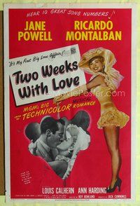 5d893 TWO WEEKS WITH LOVE 1sh '50 full-length art of sexy Jane Powell, Ricardo Montalban!