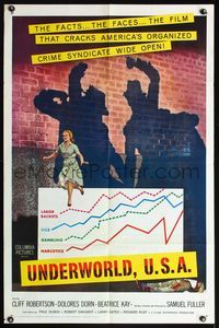 5d897 UNDERWORLD U.S.A. 1sh '60 Samuel Fuller, labor rackets, gambling, vice, narcotics!