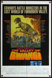 5d904 VALLEY OF GWANGI 1sh '69 Ray Harryhausen, great artwork of cowboys vs dinosaurs!