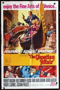 5d906 VENETIAN AFFAIR 1sh '67 artwork of spies Robert Vaughn & sexy Elke Sommer in Italy!