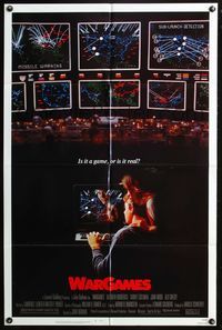 5d923 WARGAMES 1sh '83 Matthew Broderick plays video games to start World War III!