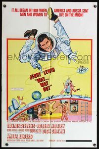 5d924 WAY WAY OUT 1sh '66 astronaut Jerry Lewis sent to live on the moon in 1989!