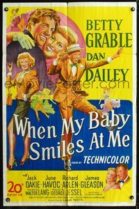 5d931 WHEN MY BABY SMILES AT ME 1sh '48 stone litho image of sexy Betty Grable & Dan Dailey!