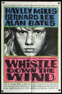 5d938 WHISTLE DOWN THE WIND style A 1sh '62 Bryan Forbes Bernard Lee, close-up of Hayley Mills!