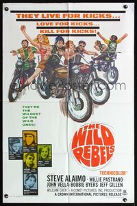 5d949 WILD REBELS 1sh '67 savage bad bikers who live, love, & kill for kicks!