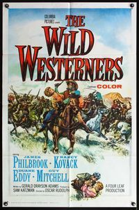 5d951 WILD WESTERNERS 1sh '62 cool art of James Philbrook & Nancy Kovack in middle of Indian battle!