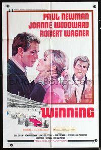 5d959 WINNING 1sh '69 Paul Newman, Joanne Woodward, Indy car racing art by Howard Terpning!