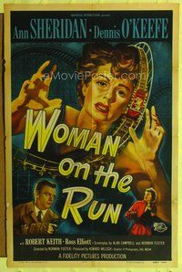 5d966 WOMAN ON THE RUN 1sh '50 Ann Sheridan, Dennis O'Keefe, art of rollercoaster, film noir