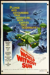 5d973 WORLD WITHOUT SUN 1sh '65 adventures of Jacques-Yves Cousteau's oceanauts!