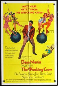 5d974 WRECKING CREW 1sh '69 art of Dean Martin as Matt Helm with sexy spy babes!