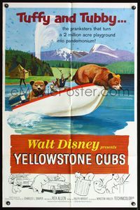 5d979 YELLOWSTONE CUBS 1sh '63 Disney, art of cute baby bears Tubby & Tuffy!