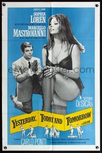 5d980 YESTERDAY, TODAY & TOMORROW 1sh '64 sexy Sophia Loren, Marcello Mastroianni, Vittorio De Sica